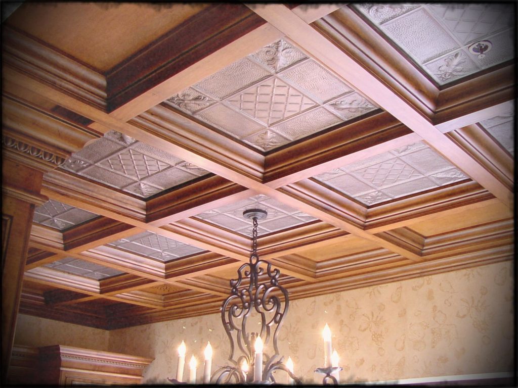 wonderful-wood-grid-coffered-suspended-drop-ceilings-for-library-ceilings-with-great-chandelier-also-light-brown-wall-paint